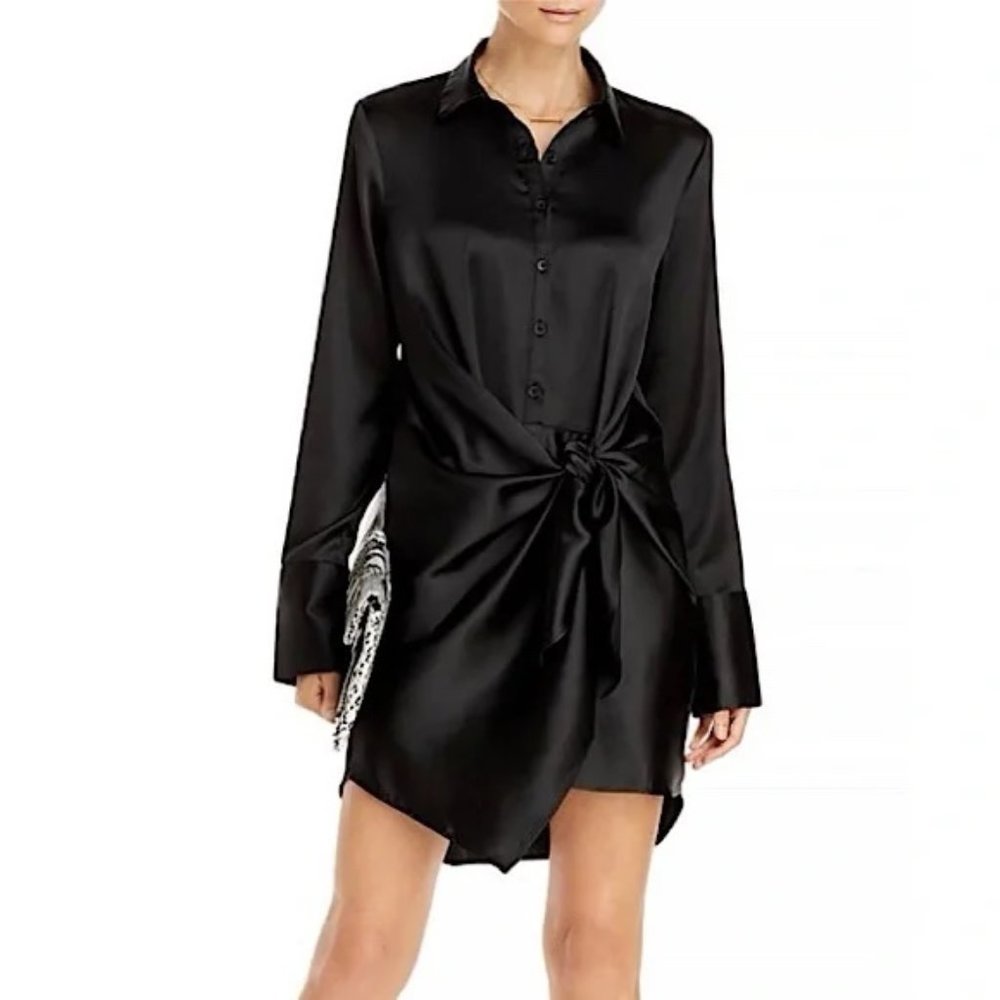 Aqua Tie-front Long Sleeve Dress